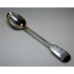 A Victorian silver fiddle pattern basting spoon by Samuel Smily, London 1871, crested, 31cm, 5oz £8.