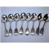 Image 1 : A set of eight Scottish silver fiddle pattern dessert spoons, maker MC&Co, Edinburgh 1868, crested,.