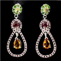 Natural Citrine Chrome Diopside  Ruby Sapphire Earrings