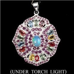 Natural  White  Opal Ruby Sapphire Pendant