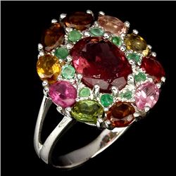 Natural Fancy Colors Tourmaline & Emerald Ring