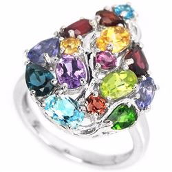 Natural TOPAZ AMETHYST RUBY RHODOLITE & PERIDOT Ring