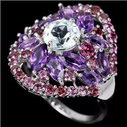 NATURAL TOPAZ AMETHYST & RHODOLITE GARNET RING