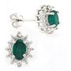 Image 2 : EARRINGS -  1 1/3  CTW OVAL FACETED ENHANCED GENUINE RICH GREEN EMERALD & 2 ROUND FACETED DIAMONDS I