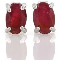 EARRINGS -  1.15  CTW OVAL FACETED GENUINE BURGANDY RUBY IN 925 STERLING SILVER SETTING - RETAIL EST