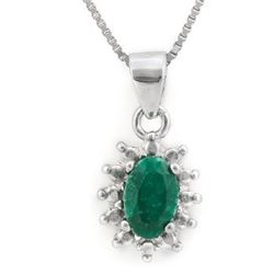 NECKLACE - 2/3 CT OVAL FACETED ENHANCED GENUINE RICH GREEN EMERALD & ROUND FACETED DIAMOND IN 925 ST