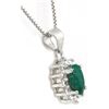 Image 2 : NECKLACE - 2/3 CT OVAL FACETED ENHANCED GENUINE RICH GREEN EMERALD & ROUND FACETED DIAMOND IN 925 ST