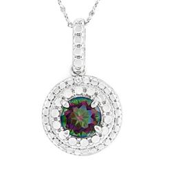 NECKLACE - 1 CARAT ROUND FACETED MYSTIC GEMSTONE & DIAMOND IN 925 STERLING SILVER SET - INCLUDES 20"