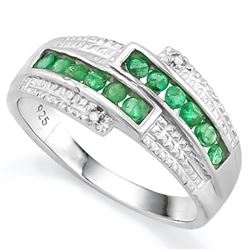 **** FEATURE ITEM **** RING -0.85 CARAT TW (14 PC) GENUINE EMERALD & GENUINE DIAMOND IN PLATINUM OVE