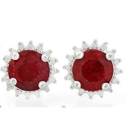 EARRINGS - 1 9/10 CTW ENHANCED GENUINE RUBY IN 925 STERLING SILVER SETTING - RETAIL ESTIMATE $250