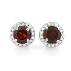 EARRINGS - 2 CT GARNETS &  GENUINE DIAMOND IN 925 STERLING SILVER - RETAIL ESTIMATE $450