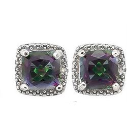 EARRINGS - 2 CTW MYSTIC GEMSTONE & 2 DIAMOND IN 925 STERLING SILVER SETTING - RETAIL ESTIMATE $350
