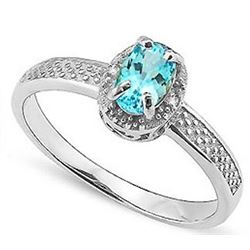 RING - .6 CARAT BABY SWISS BLUE TOPAZS & GENUINE DIAMONDS IN 925 STERLING SILVER SETTING - sz 8 - RE