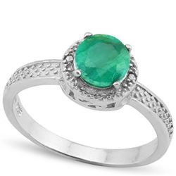 **** FEATURE ITEM **** RING - 1 1/5 CARAT ENHANCED GENUINE EMERALD S & GENUINE DIAMONDS IN 925 STERL