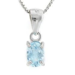 NECKLACE - 5/8 CARAT BABY SWISS BLUE TOPAZ IN 925 STERLING SILVER SETTING - INCLUDES 20" WHITE GOLD 