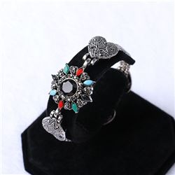 BRACELET - VINTAGE STYLE CRAFTING OF GEMS IN GERMAN STERLING SILVER SETTING WITH 18K GOLD FINISH - R