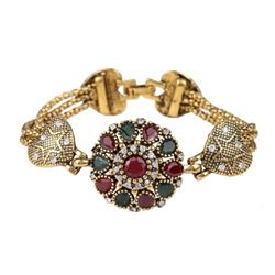 BRACELET - VINTAGE STYLE CRAFTING OF GEMS IN GERMAN STERLING SILVER SETTING WITH 18K GOLD FINISH - R