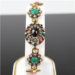 BRACELET - VINTAGE STYLE CRAFTING OF GEMS IN GERMAN STERLING SILVER SETTING WITH 18K GOLD FINISH - R