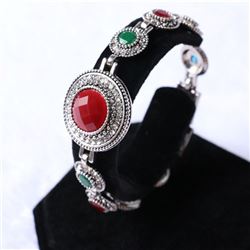 BRACELET - VINTAGE STYLE CRAFTING OF GEMS IN GERMAN STERLING SILVER SETTING WITH 18K GOLD FINISH - R