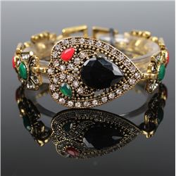 BRACELET - VINTAGE STYLE CRAFTING OF JADE STYLE GEMS IN GERMAN STERLING SILVER SETTING WITH 18K GOLD