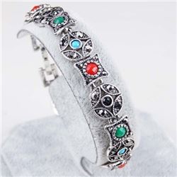 BRACELET - VINTAGE STYLE CRAFTING OF GEMS IN GERMAN STERLING SILVER SETTING WITH 18K GOLD FINISH - R