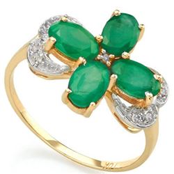 **** FEATURE ITEM **** RING - 1.79 CARAT GENUINE EMERALD & 9 GENUINE DIAMONDS IN 10KT SOLID GOLD SET