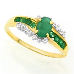 **** FEATURE ITEM **** RING - 1/2 CARAT GENUINE EMERALD & 8 DIAMONDS IN 10KT SOLID GOLD SETTING - IN