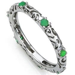 RING - 0.308 CARAT TW (7 PCS) GENUINE EMERALD IN PLATINUM OVER 0.925 STERLING SILVER SETTING - SZ 7 