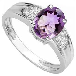 RING - 1.604 CARAT TW AMETHYST & GENUINE DIAMOND IN PLATINUM OVER 0.925 STERLING SILVER SETTING -  S