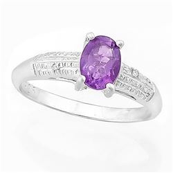RING -  2/3 CARAT AMETHYST & DIAMOND IN 925 STERLING SILVER SETTING - SZ 7 - RETAIL ESTIMATE $350