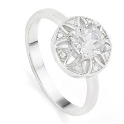 RING - 4/5 CARAT WHITE TOPAZ & GENUINE DIAMONDS IN 925 STERLING SILVER SETTING - SZ 8 - RETAIL ESTIM
