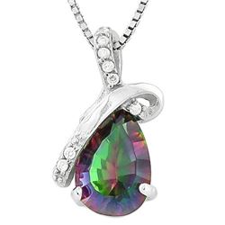 NECKLACE -  1.2 CARAT MYSTIC GEMSTONE & 2 CREATED DIAMOND IN PLATINUM OVER 925 STERLING SILVER SETTI