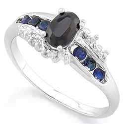 RING - 2/3 CT GENUINE BLACK SAPPHIRE & 4 3/5 CTW (8 PCS) GENUINE SAPPHIRE & 8 CREATED DIAMONDS IN 92