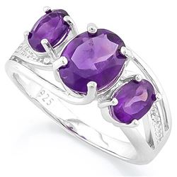 RING - 3.4 CTW AMETHYST & DIAMOND IN 925 STERLING SILVER SETTING - SZ 7 - RETAIL ESTIMATE $500