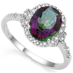 RING -  2.61 CARAT TW (3 PCS) MYSTIC GEMSTONE & GENUINE DIAMOND IN PLATINUM OVER 925 STERLING SILVER