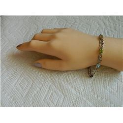 BRACELET - MULTI GEMSTONE AND DIAMONDS IN STERLING SILVER SETTING - DOUBLE LOOP LINKS AND SAFETY CLA