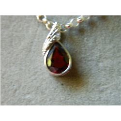 NECKLACE - 1.15CT BEZEL SET PEAR FACETED GARNET & ROUND FACETED DIAMOND IN STERLING SILVER SETTING -