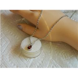 NECKLACE - 1.15CT PEAR FACETED GARNET & DIAMOND IN STERLING SILVER SETTING - BEZEL/PRESSURE SET - IN