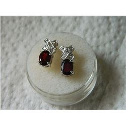 EARRINGS - NEW GARNET & DIAMONDS IN STERLING SILVER SETTING - POST & BUTTERFLY BACKING - RETAIL ESTI