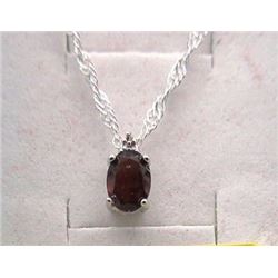 NECKLACE - 1CT OVAL FACETED GARMET & DIAMOND IN STERLING SILVER SETTING - INCLUDES CERTIFICATE $280