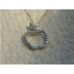 NECKLACE - DIAMOND IN STAMPED 925 STERLING SILVER APPLE DESIGNED SETTING - INCLUDES STERLING SILVER 