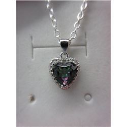 NEW NECKLACE - 1.9CT HEART FACETTED MYSTIC TOPAZ & DIAMOND IN STELRING SILVER SETTING - INCLUDES CER
