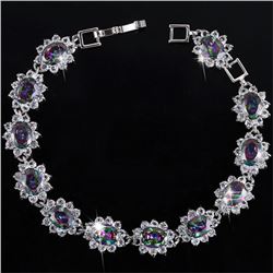 BRACELET - CREATED MYSTIC GEMSTONE & FLAWLESS CREATED DIAMOND IN 18K GOLD PLATED GERMAN SILVER SETTI
