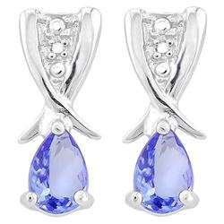 EARRINGS -  3/4 CARAT PEAR FACETED TANZANITE & 2 DIAMONDS IN 925 STERLING SILVER SETTING - RETAIL ES