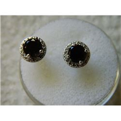 EARRINGS - ROUND FACETED SMOKEY TOPAZ & ROUND FACETED DIAMOND  IN STERLING SILVER SETTING - RETAIL E