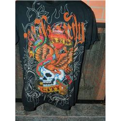 T-SHIRT - ED HARDY - WITH COLORED JEMS ATTACHED - "NEW YORK CITY" - SKULL WIHT EAGLE, SNAKE, CROWN O