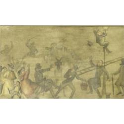 English School (19th Century) A Comical Street Scene, watercolour, 11 x 19cm Provenance: From the c.