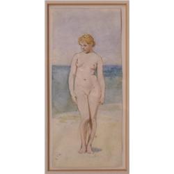 Charles Green (1840-1898) Standing Nude, signed with initials lower left "CG", watercolour, 17 x 7..