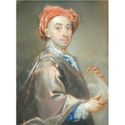 George Beard (English, 18th Century) Portrait of a Man in a Red Hogarth Cap; Portrait of a Lady in..