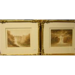 English School (19th Century)A Waterfall by a Bridge; and Castle Ruins on a Hill, watercolour, 11 x.